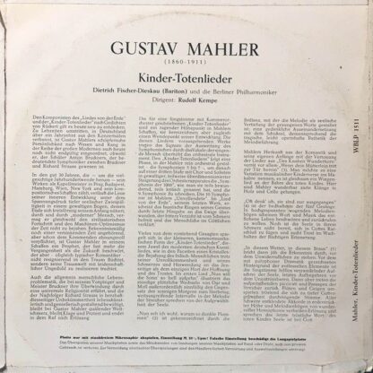 His Master's Voice WBLP 1511 - Gustav Mahler, Dietrich Fischer-D - Image 2