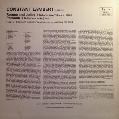 Lyrita SRCS. 110 - Constant Lambert - Romeo & Juliet / Pomona - Image 2