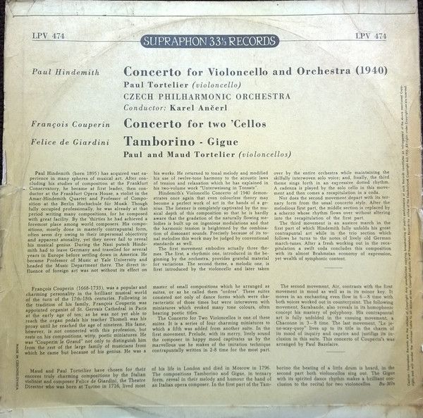 Supraphon LPV 474 - Paul Hindemith, François Couperin, Felice Gi - Image 2