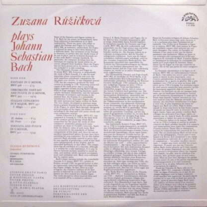 Supraphon 1 11 0750 - Zuzana Růžičková,Johann Sebastian Bach - Z - Image 2