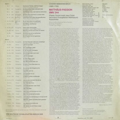 Eterna 8 26 145 - Johann Sebastian Bach, Peter Schreier, Theo Ad - Image 2