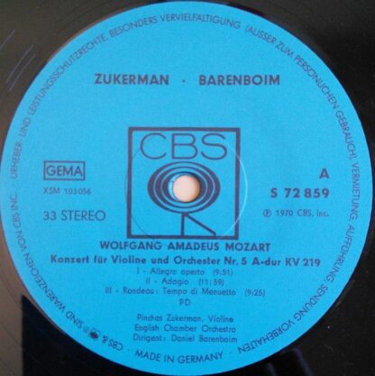 CBS S 72 859 - Wolfgang Amadeus Mozart, Pinchas Zukerman, Daniel - Image 3