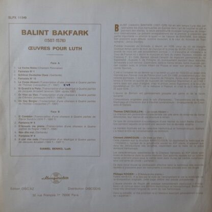 Hungaroton SLPX 11549 - Valentin Bakfark, Dániel Benkő - Lute Mu - Image 5