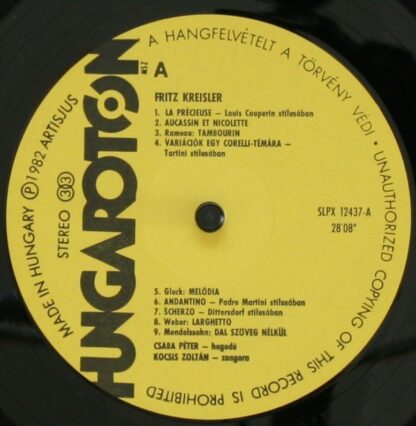 Hungaroton SLPX 12437 - Fritz Kreisler, Péter Csaba, Zoltán Kocs - Image 3