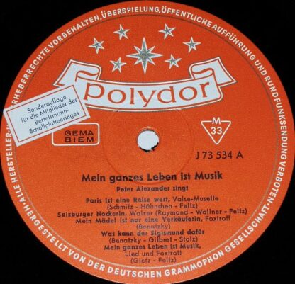 Polydor J 73 534 - Peter Alexander - Mein Ganzes Leben Ist Musik - Image 3