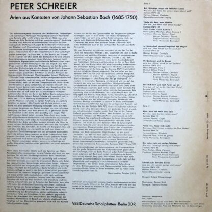 Eterna 8 25 865 - Peter Schreier, Johann Sebastian Bach - Arien - Image 2