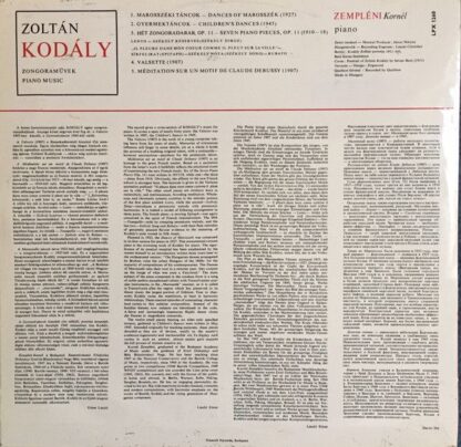 Qualiton LPX 1260 - Zoltán Kodály, Kornél Zempléni - Piano Music - Image 2