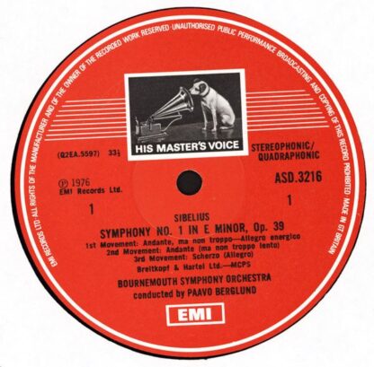 His Master's Voice ASD 3216 - Jean Sibelius, Paavo Berglund, Bou - Image 3