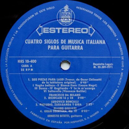 Hispavox HHS 10-400 - Ernesto Bitetti - Cuatro Siglos De Musica - Image 3