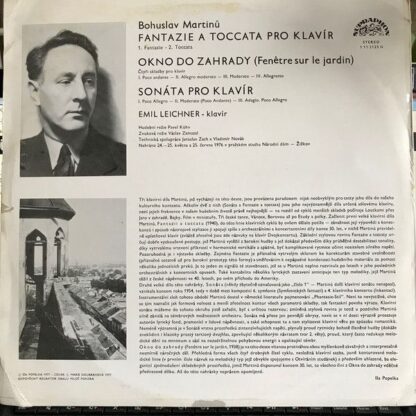 Supraphon 1 11 2125 - Bohuslav Martinů, Emil Leichner - Fantazie - Image 2