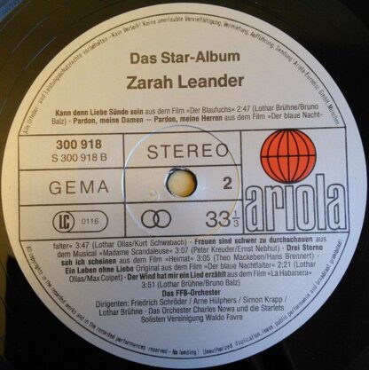 Ariola 300 920-370 - Zarah Leander - Das Star Album - Image 6