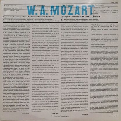 Hungaroton LPX 11605 - Wolfgang Amadeus Mozart, Liszt Ferenc Cha - Image 2