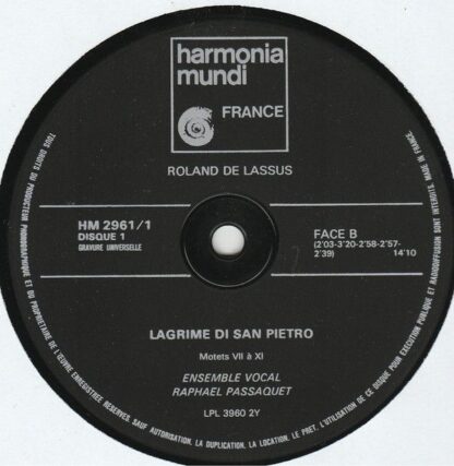 Harmonia Mundi HM 2.961 - Roland De Lassus, Ensemble Vocal Rapha - Image 7