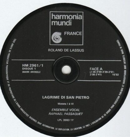 Harmonia Mundi HM 2.961 - Roland De Lassus, Ensemble Vocal Rapha - Image 8