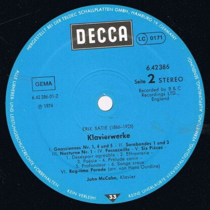 DECCA 6.42386 AH - Erik Satie, John McCabe (2) - Erik Satie: Kla - Image 3