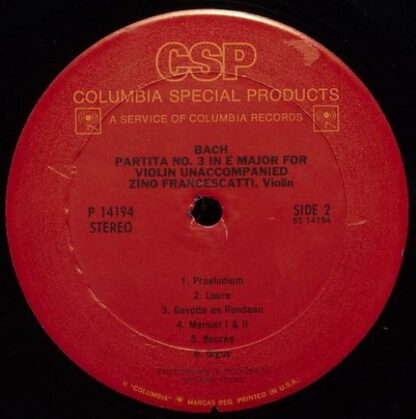 Columbia Special Products P 14194 - Johann Sebastian Bach, Zino - Image 4