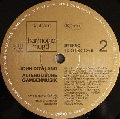 Deutsche Harmonia Mundi 1C 065-99 604 - John Dowland, Viola-da-G - Image 5