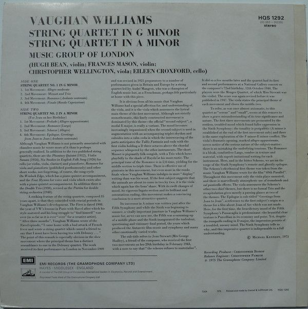 His Master's Voice HQS 1292 - Ralph Vaughan Williams, The Music - Image 2