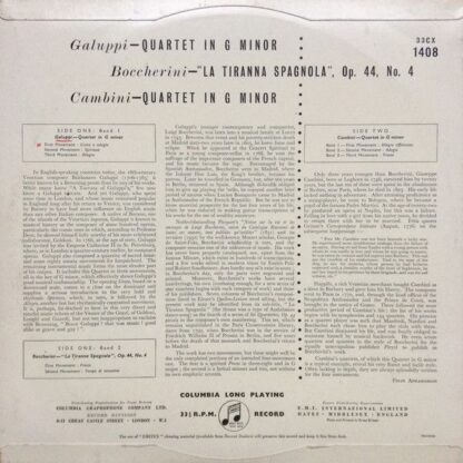 Columbia 33CX 1408 - Baldassare Galuppi, Luigi Boccherini, Giova - Image 2