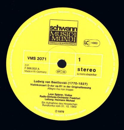 Schwann Musica Mundi VMS 2071 - Ludwig van Beethoven, Leon Spier - Image 3