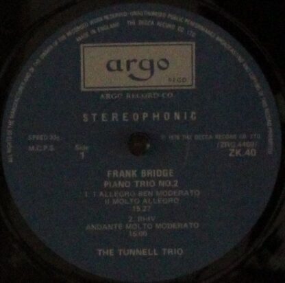 Argo ZK 40 - Frank Bridge, Tunnell Trio, Brian Hawkins - Piano T - Image 3