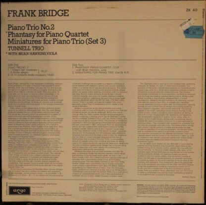 Argo ZK 40 - Frank Bridge, Tunnell Trio, Brian Hawkins - Piano T - Image 2