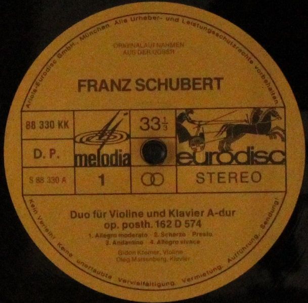 Eurodisc 88 330 KK - Franz Schubert, Gidon Kremer, Oleg Maisenbe - Image 3