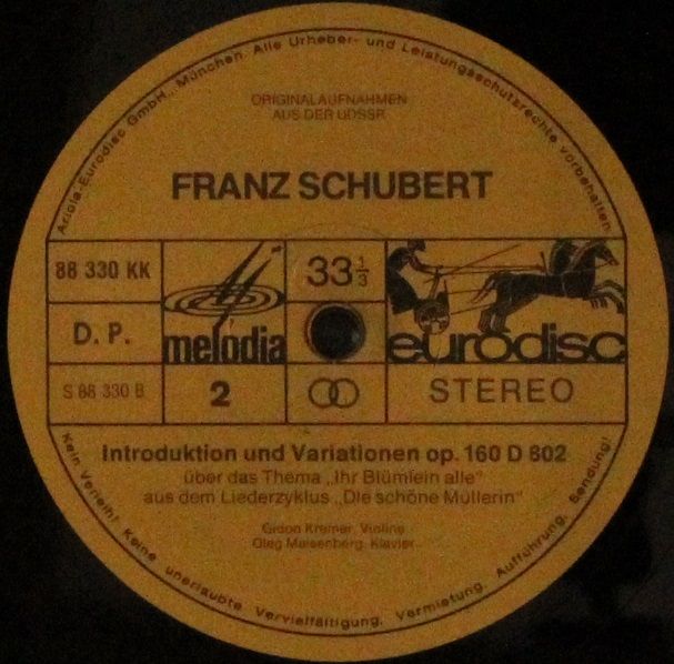 Eurodisc 88 330 KK - Franz Schubert, Gidon Kremer, Oleg Maisenbe - Image 4