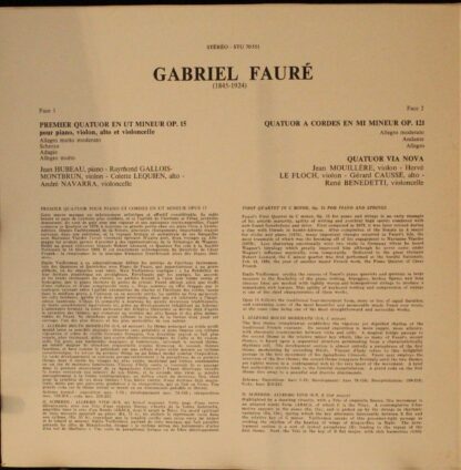 Erato STU 70551 - Gabriel Fauré, Quatuor Via Nova - Quatuor A Co - Image 3