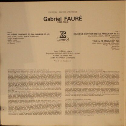 Erato STU 70552 - Gabriel Fauré, André Navarra, Jean Hubeau - De - Image 4