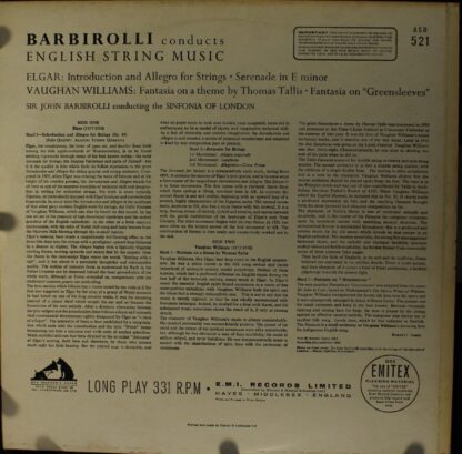 His Master's Voice ASD 521 - Sir John Barbirolli, Sir Edward Elg - Image 2