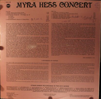 Ember Records GVC 28 - Myra Hess - Myra Hess Concert - Image 2