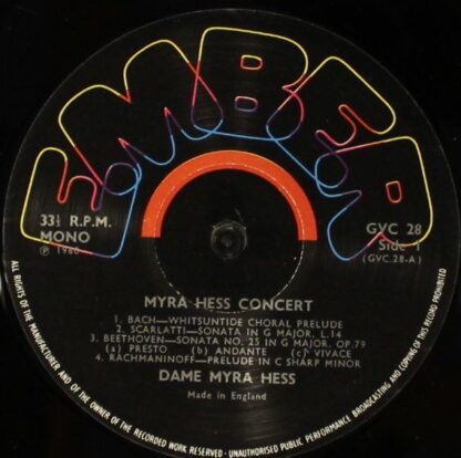 Ember Records GVC 28 - Myra Hess - Myra Hess Concert - Image 3