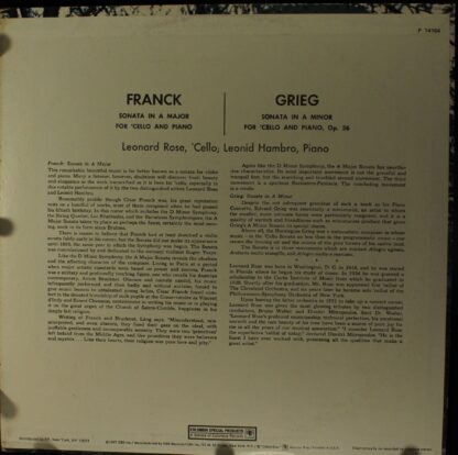 Columbia Special Products P 14164 - César Franck, Edvard Grieg, - Image 2