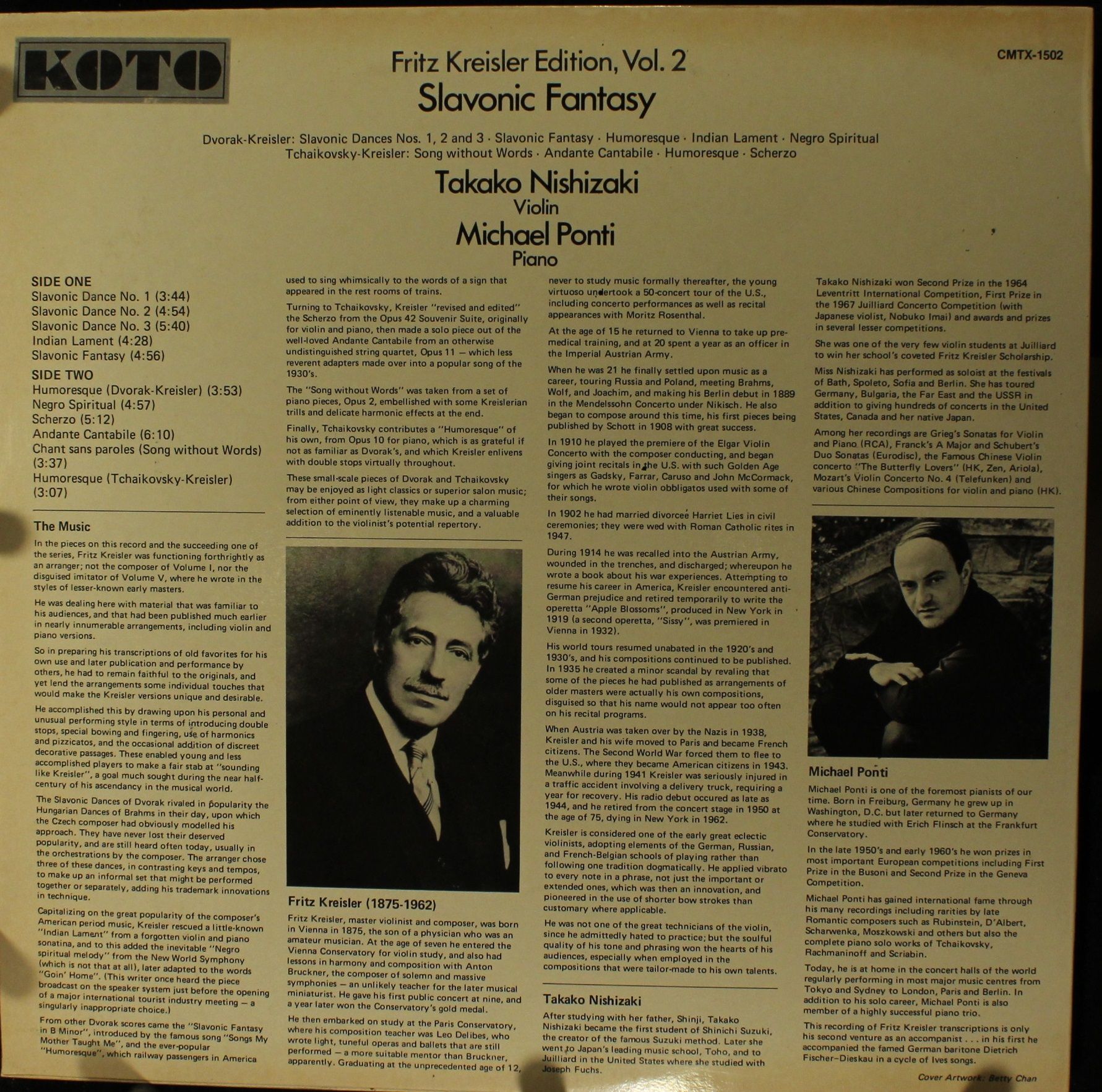 Camerata CMTX-1502 - Fritz Kreisler, Takako Nishizaki, Michael P - Image 2