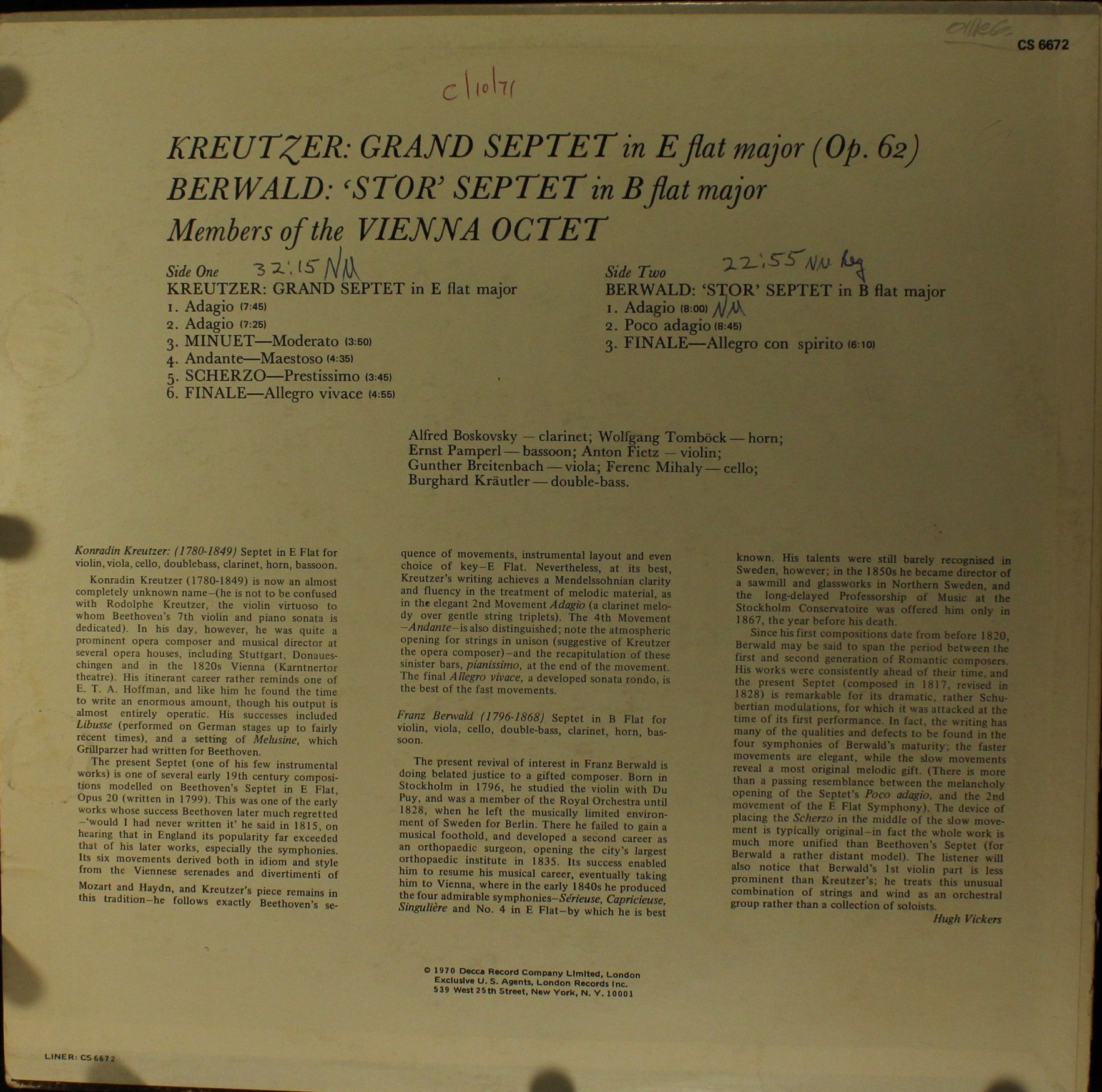 London Records CS 6672 - Konradin Kreutzer, Franz Berwald, Mitgl - Image 2