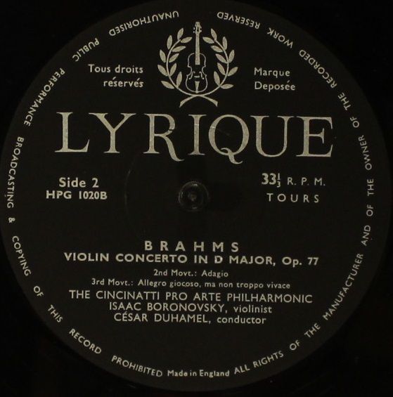 Lyrique HPG 1020 - Johannes Brahms, The Cincinatti Pro Arte Phil - Image 4