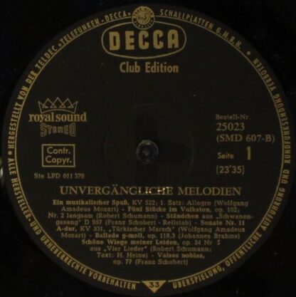 DECCA 25 023 - Wolfgang Amadeus Mozart, Robert Schumann, Franz S - Image 3