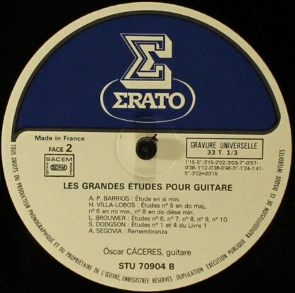 Erato STU 70904 - Oscar Cáceres - Les Grandes Etudes Pour Guitar - Image 2