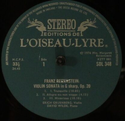 L'Oiseau-Lyre SOL 348 - Franz Reizenstein - Violin Sonata Op.20 - Image 4