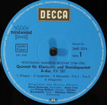 DECCA SMD 1274 - Wolfgang Amadeus Mozart, Wiener Oktett - Klarin - Image 3