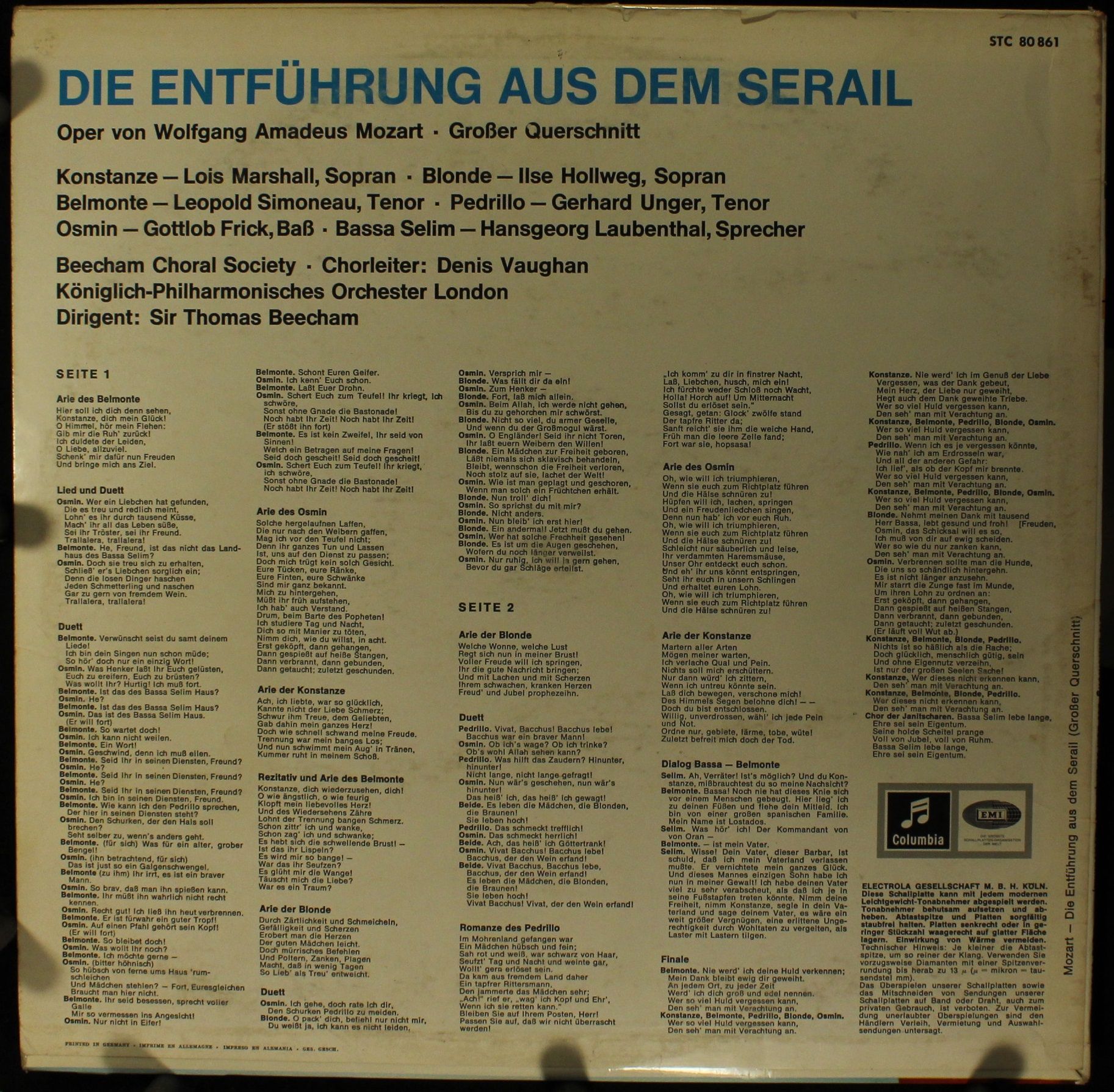 Columbia STC 80 861 - Wolfgang Amadeus Mozart - Die Entführung A - Image 2