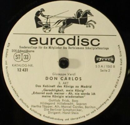 Eurodisc 12 431 - Giuseppe Verdi, Gottlob Frick, Kurt Böhme, Hil - Image 3