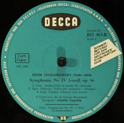 DECCA BD 483-B - Pyotr Ilyich Tchaikovsky, L'Orchestre De La Sui - Image 3
