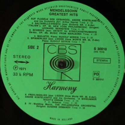 CBS Harmony S 30 010 - Felix Mendelssohn-Bartholdy - Greatest Hi - Image 4