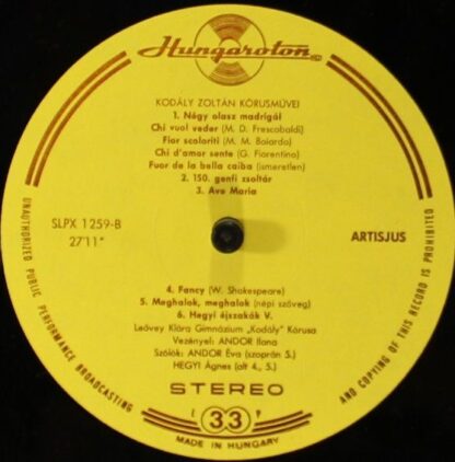 Qualiton SLPX 1259 - Zoltán Kodály, "Kodály Zoltán" Chorus Of Th - Image 4