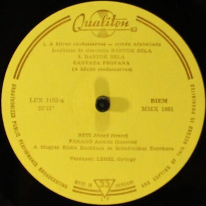 Qualiton LPX 1162 - Béla Bartók, Johann Sebastian Bach - Cantata - Image 3