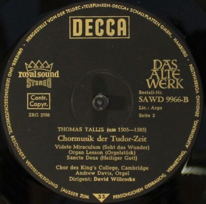 DECCA SAWD 9966-B - Thomas Tallis - Chormusik Der Tudorzeit - Image 4