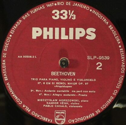 Philips SLP-9539 - Ludwig van Beethoven, Pablo Casals, Mieczysla - Image 4