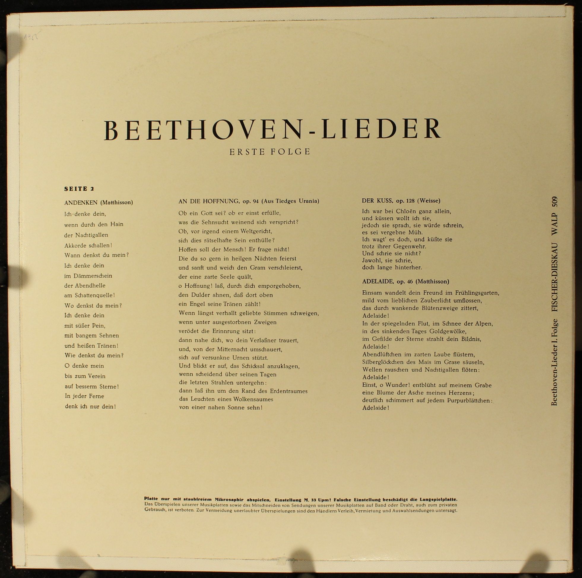 Electrola WALP 1509 - Ludwig van Beethoven, Dietrich Fischer-Die - Image 2